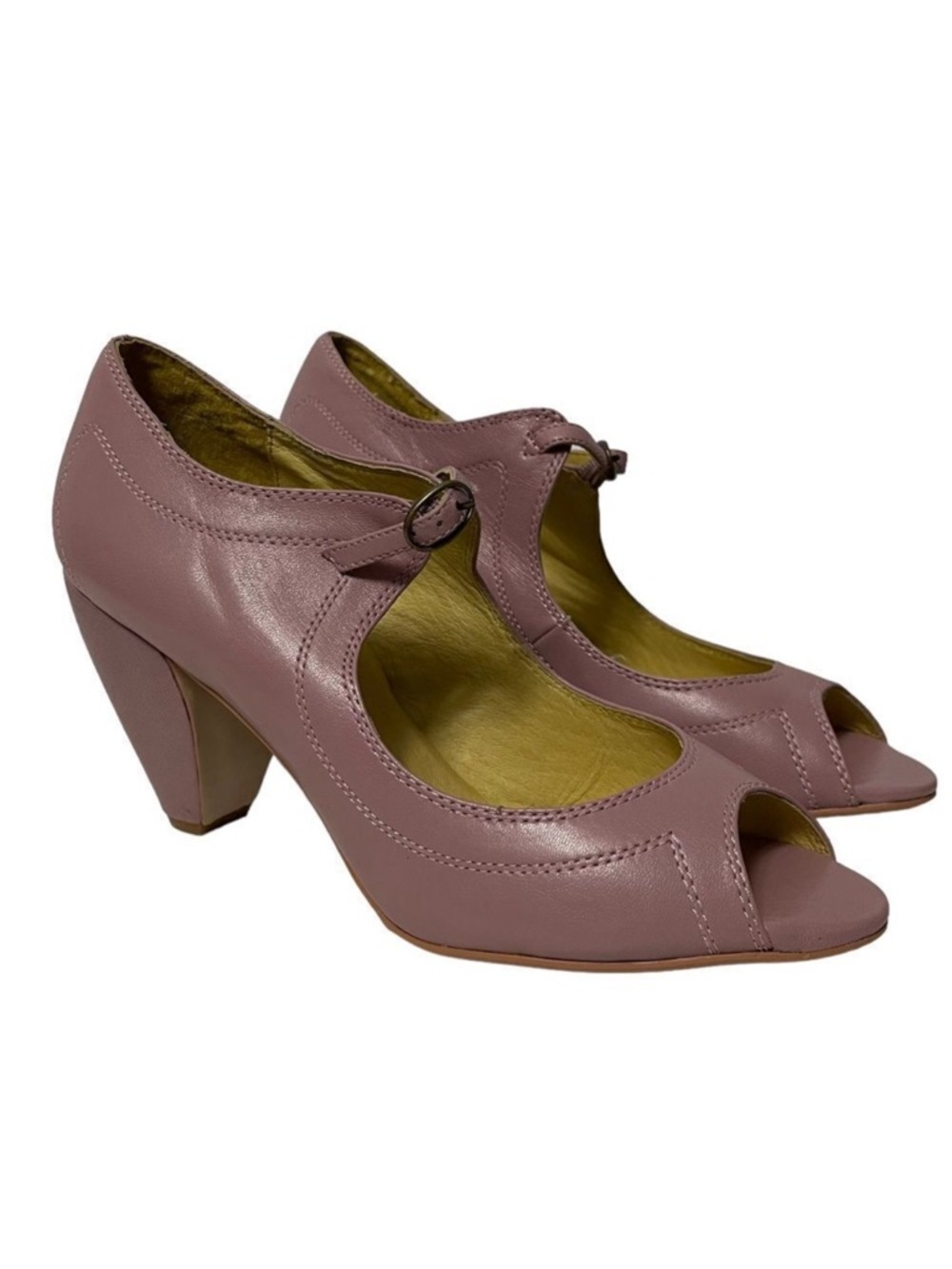 NWOB FARYLROBIN Pink Faux Leather Peeptoe Pinup Rockabilly Heels 10